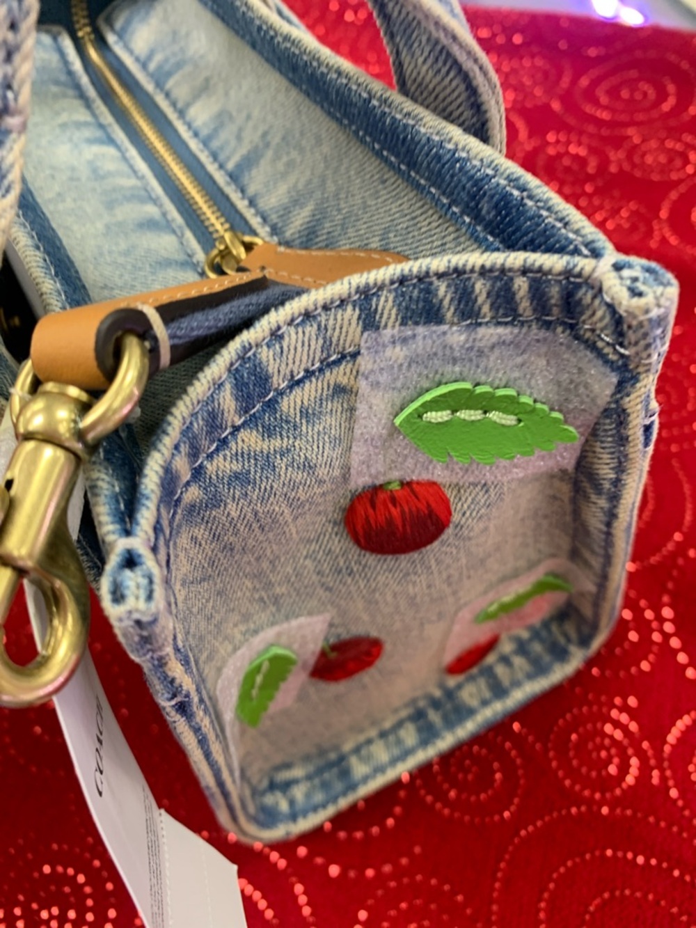 Coach Light Blue Denim Mini Tote with Red Cherry Embroidery - Picture 5 of 15